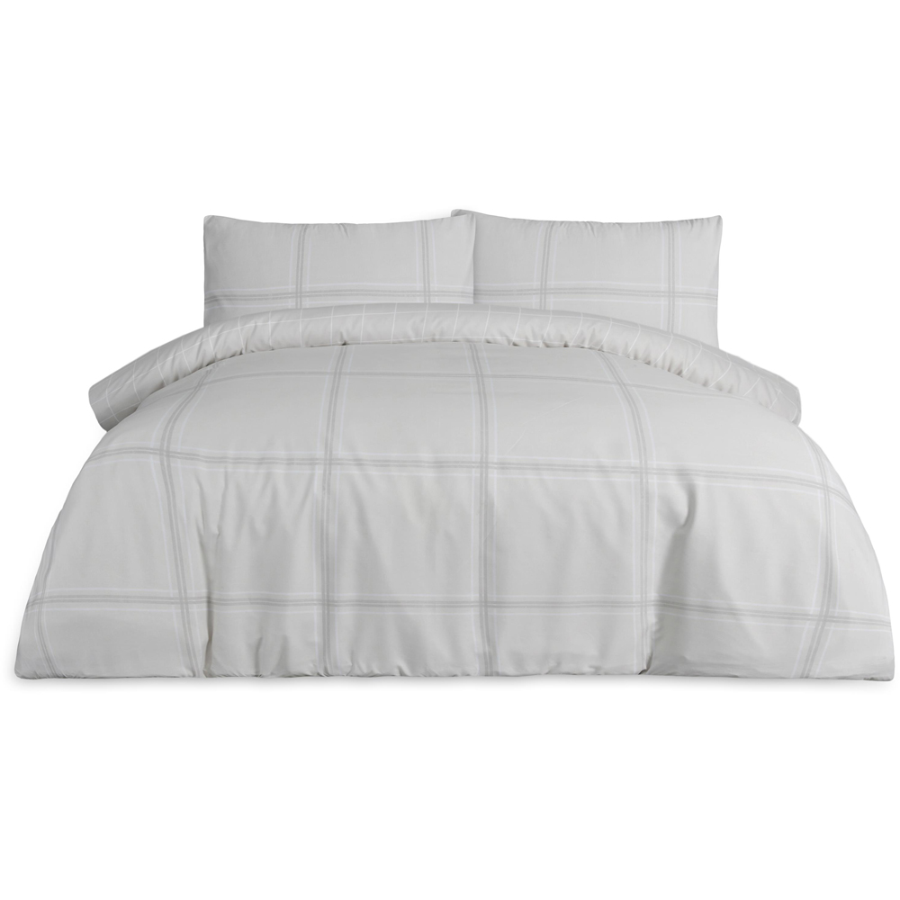 Smart Living Double Natural Linear Check Reversible Duvet Cover Set Image 3