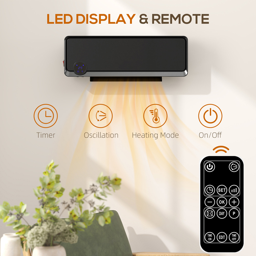 HOMCOM Black 10-49°C Wall Downflow Heater 2000W Image 5