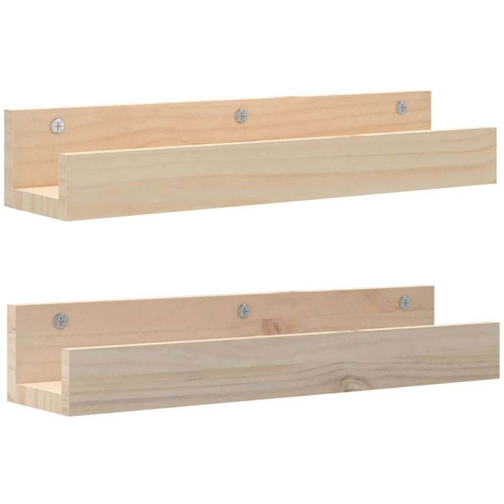vidaXL 50cm Set of 2 Brown Solid Pine Wood Floating Wall Shelf Image 2
