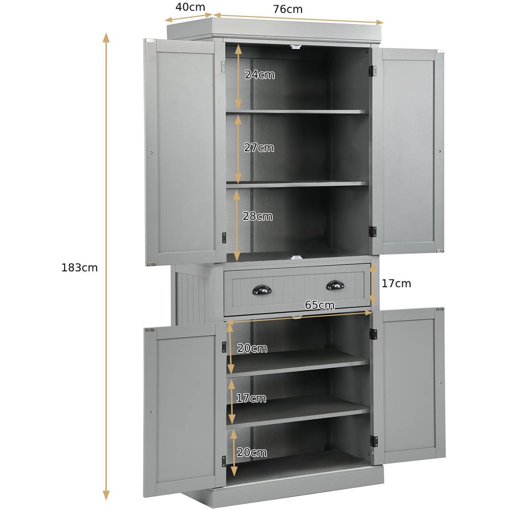 Costway 4 Door Single Drawer Grey Kitchen Cupboard Image 8