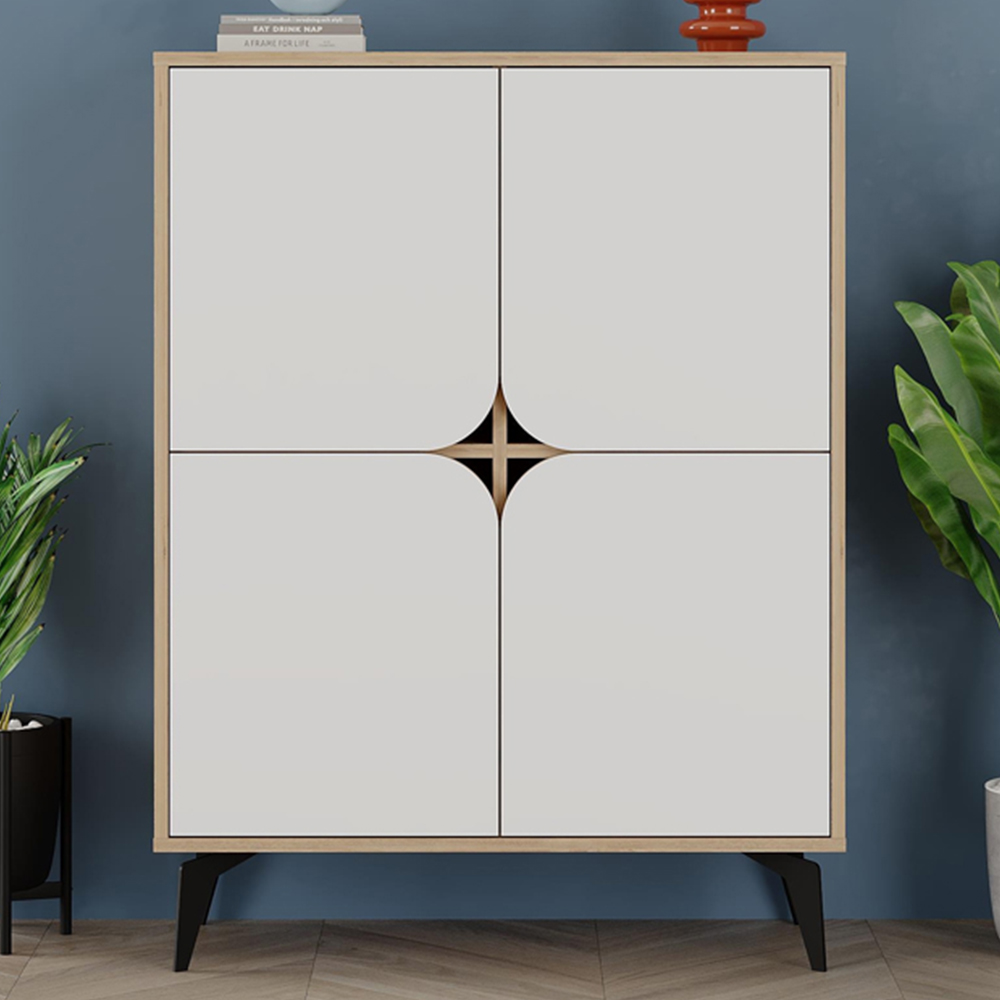 Decortie Spark 4 Door Sapphire Oak and White Cabinet Image 1