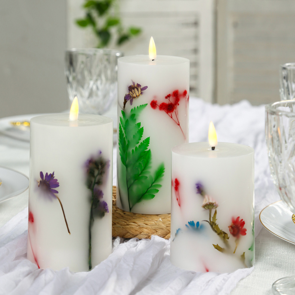 Avilo Flower Embedded Wax Candle 3 Piece Image 5