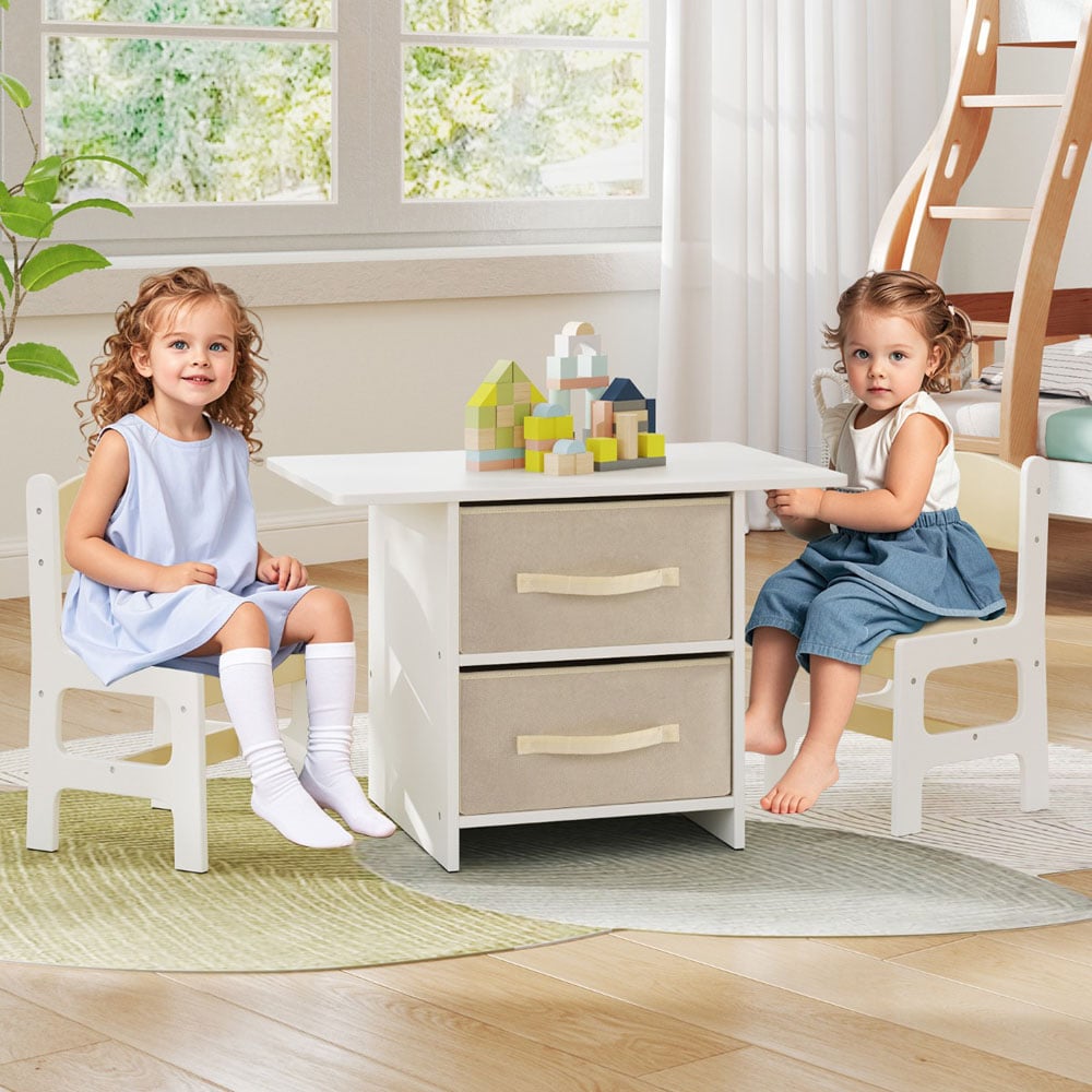 Costway 2 Seater Beige Toddler Wooden Activity Table Set Image 5