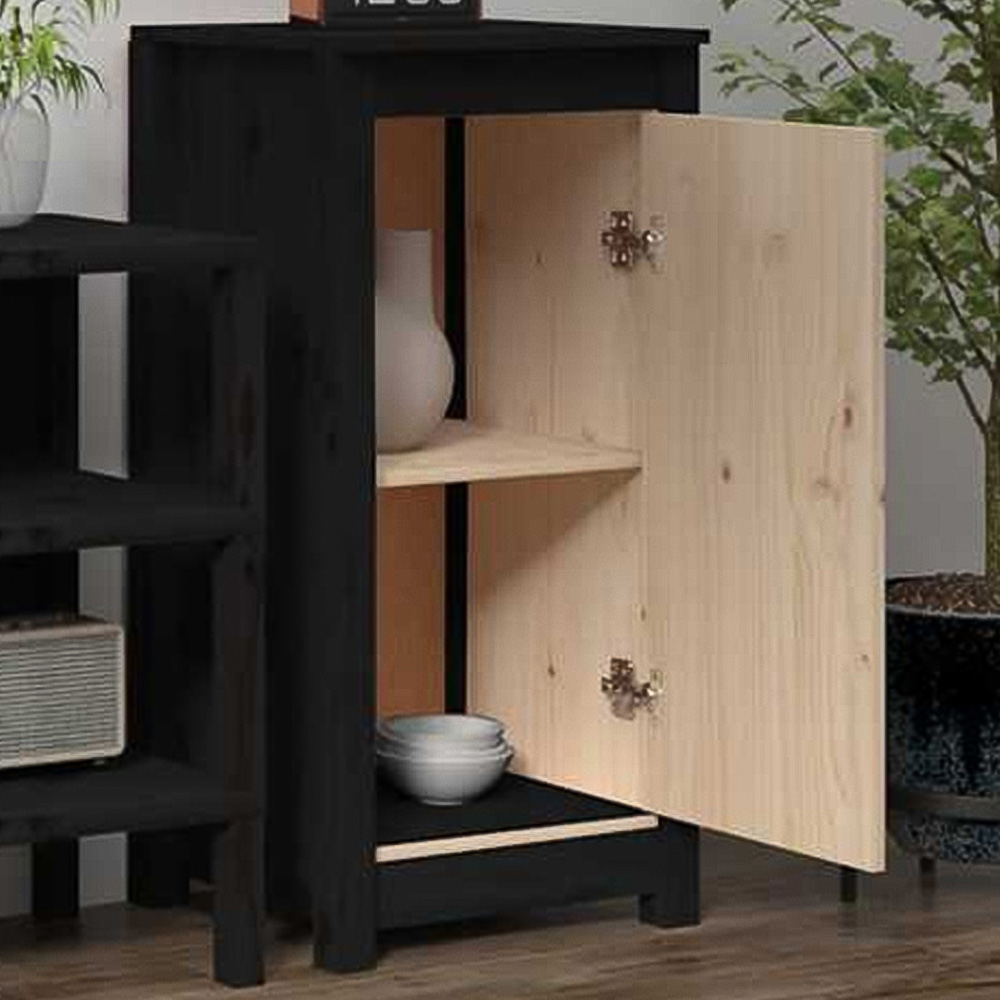vidaXL Single Door Black Solid Pine Wood Sideboard Set of 2 Image 1