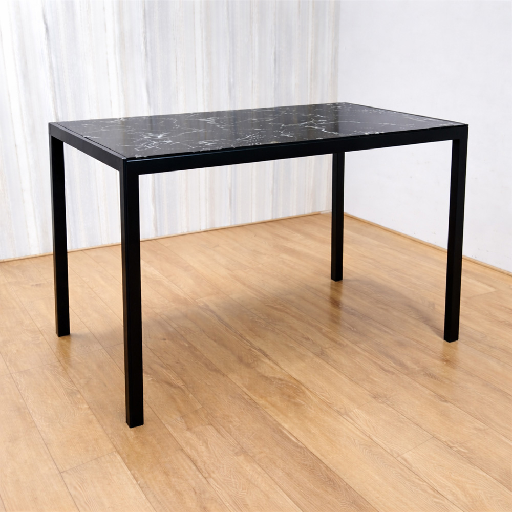 Kosy Koala 4 Seater Glass and Faux Leather Diamond Stitch Dining Set Black and Marble Effect Image 5