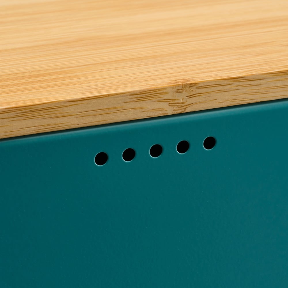 Cooks Professional Teal Diamond Pattern Bread Bin with Linen Bag and Bamboo Lid Image 6