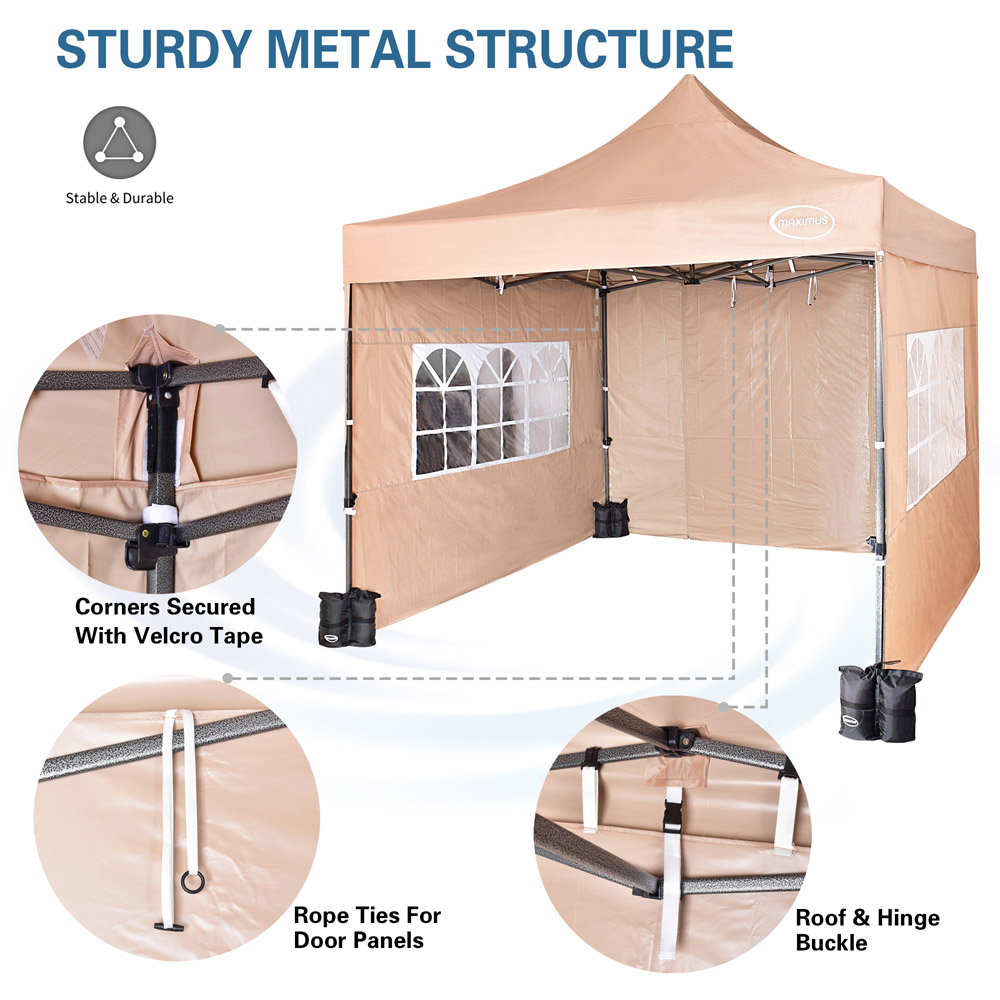 Maximus Beige Pop Up Outdoor Gazebo with Removable Sides 3 x 3m Image 5