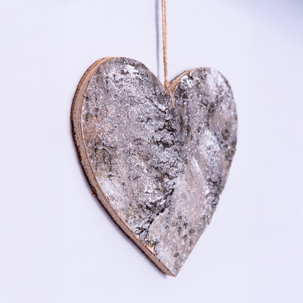Shatchi Birch Bark Wooden Heart Shape Christmas Decoration 20cm Image 3