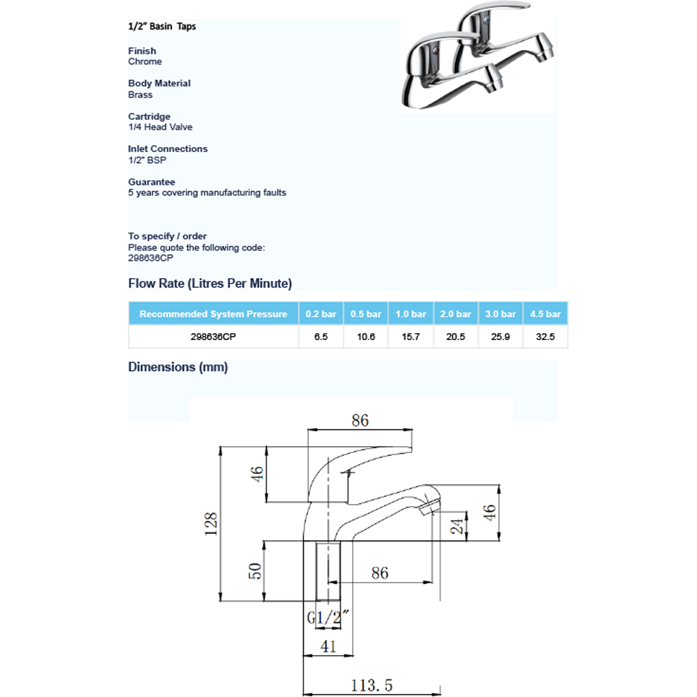 Pro C1 Chrome Basin Taps 2 Pack Image 2