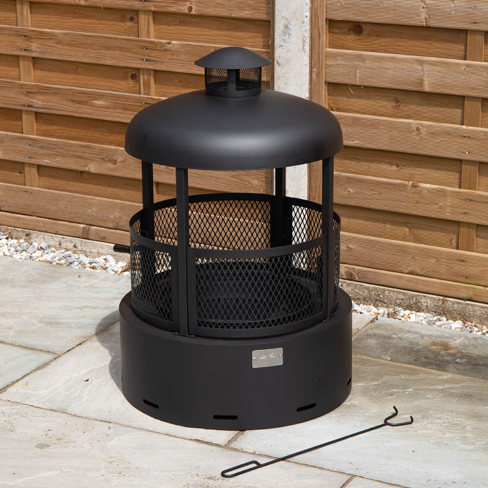 Samuel Alexander Black Steel Firedancer Chiminea Fire Pit with Fire Poker 80cm Image 2