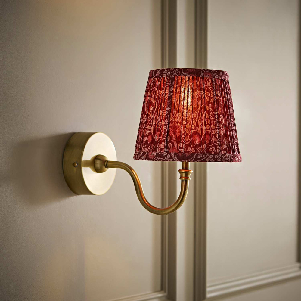 ValueLights Lowe Burgundy Floral Pleated Shade Gold Rechargeable Wall Light with Bulb Image 6