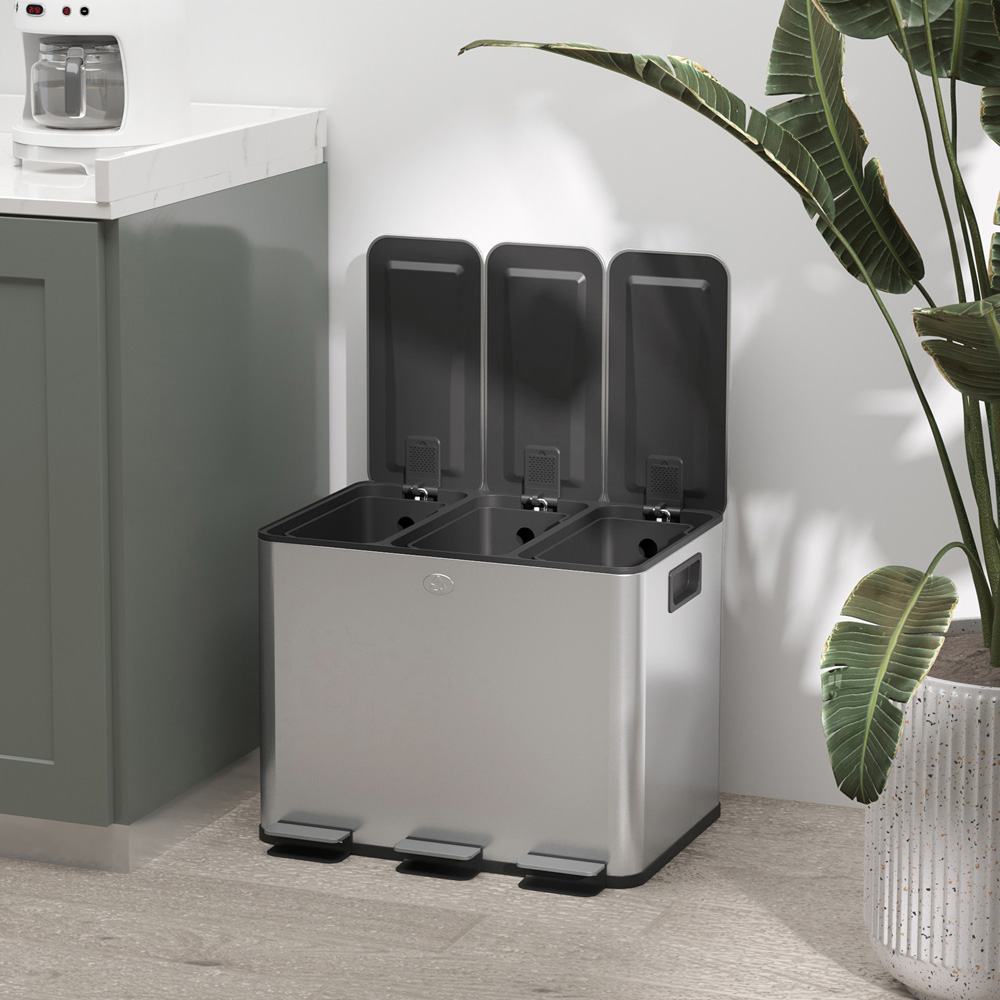HOMCOM Triple Recycling and Waste Kitchen Pedal Bin 60L Image 3
