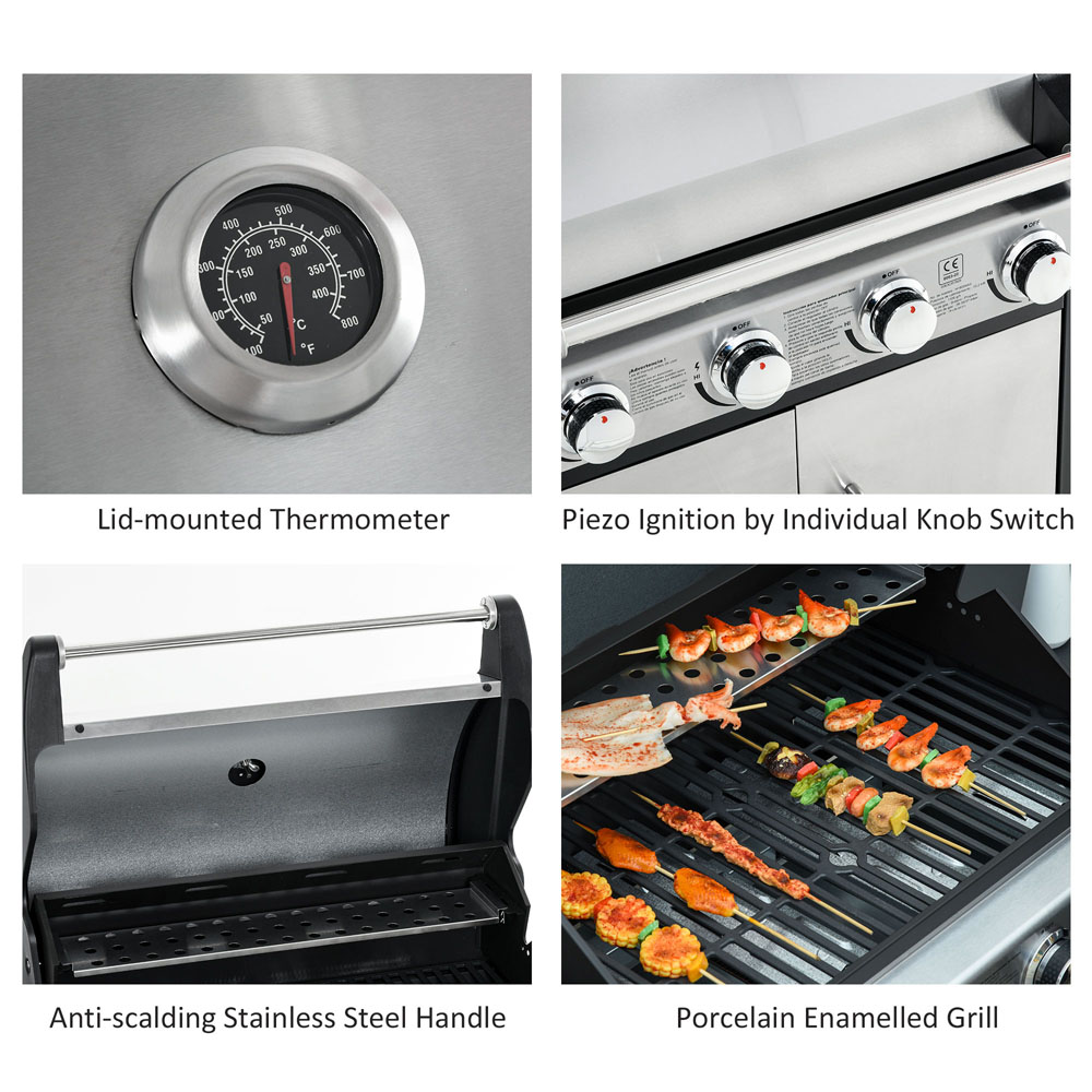 Outsunny Silver and Black Deluxe Gas 4 + 1 Burner BBQ Grill Image 6