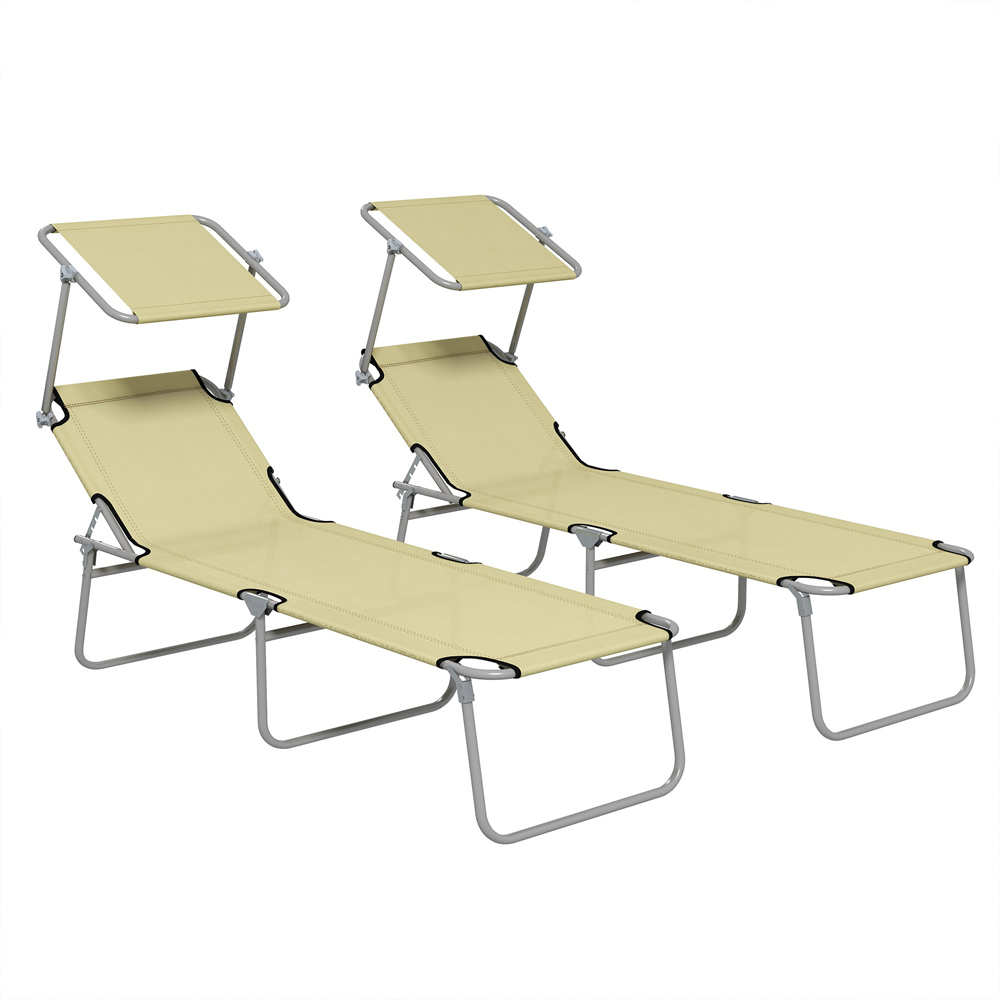 Outsunny Set of 2 Beige Adjustable Folding Sun Lounger Image 2