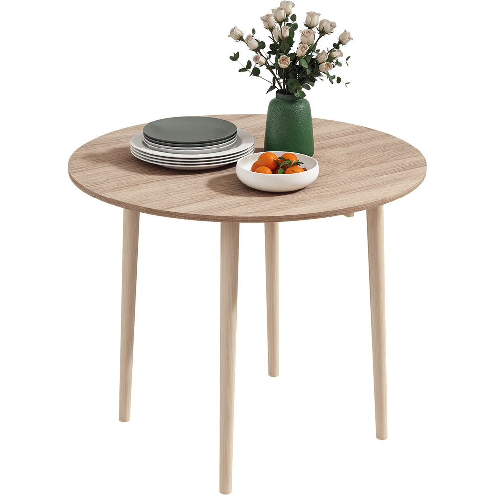 HOMCOM 4 Seater Natural Round Drop Leaf Dining Table Image 2