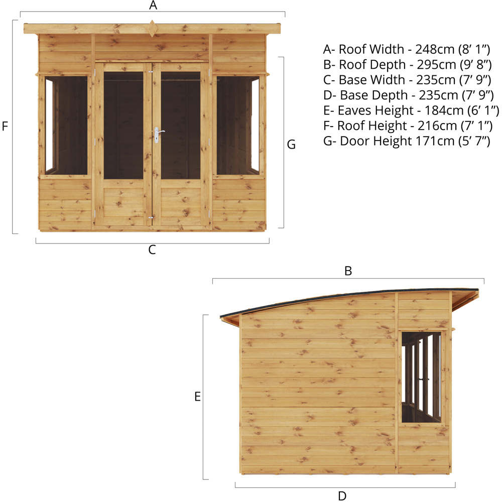 Mercia Helios 8 x 8ft Double Door Premium Shiplap Traditional Summerhouse Image 8