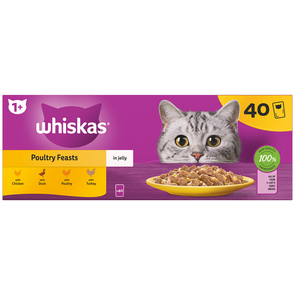 Whiskas Adult Wet Cat Food Pouches Poultry Selection in Jelly 40 x 85g Image 4