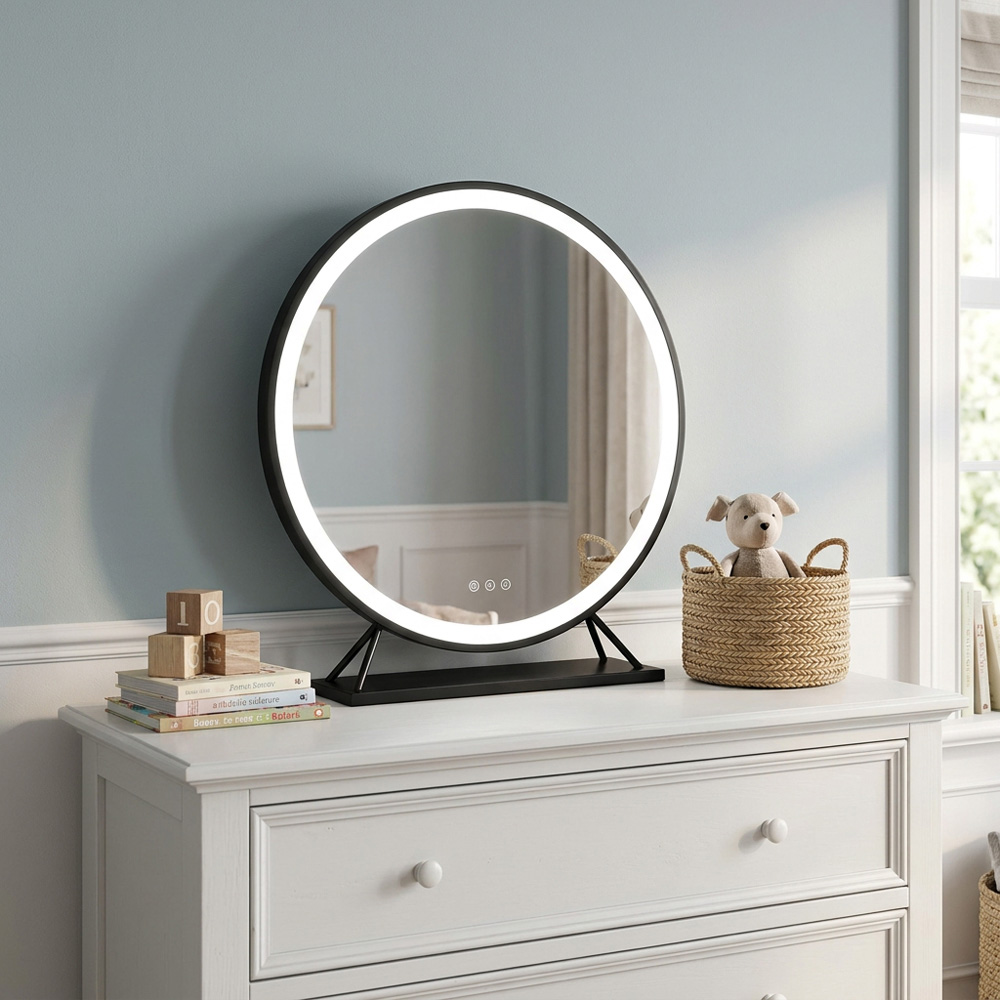 Round Standing Hollywood LED Mirror Black Image 5