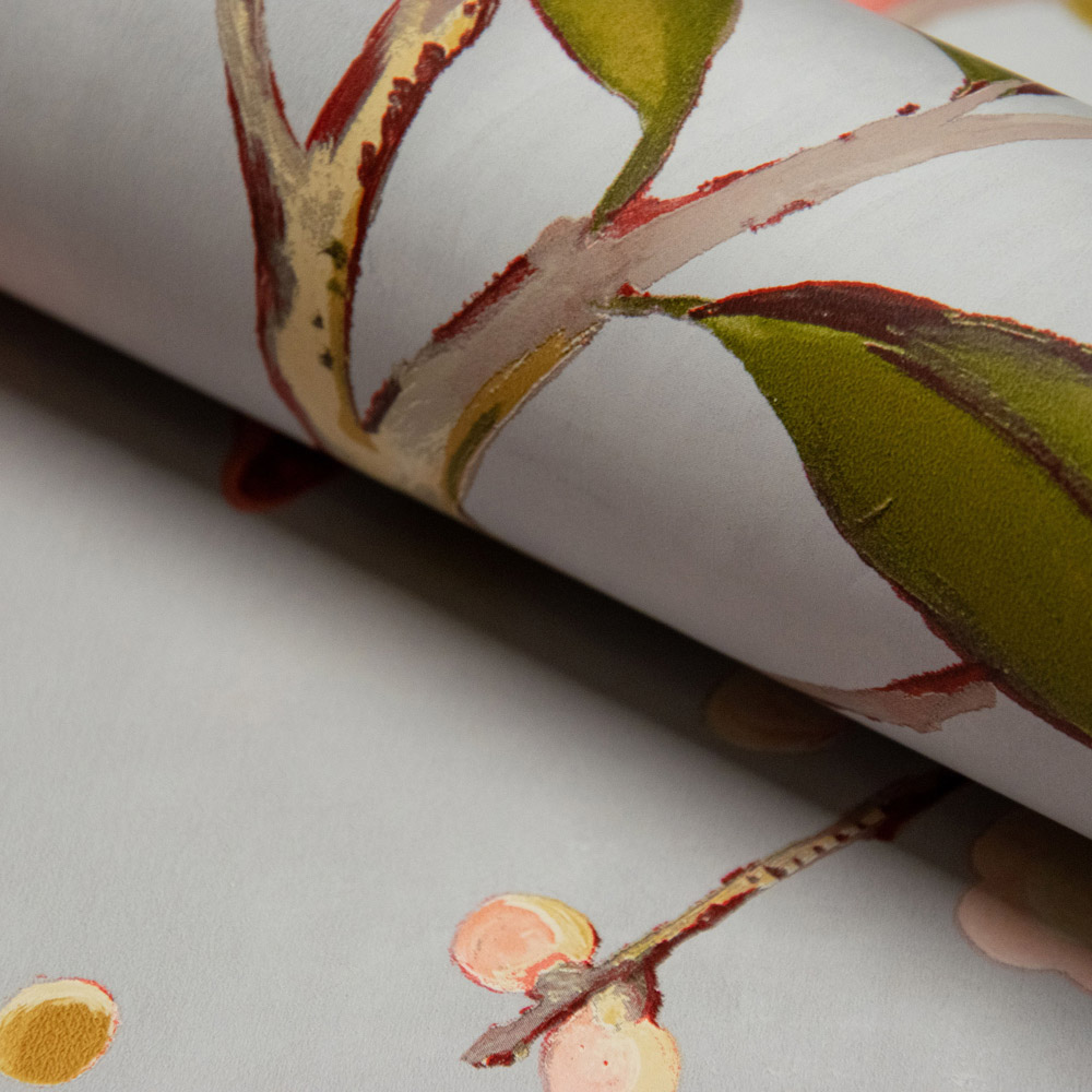 Grandeco Lola Painted Floral Trail Grey and Red Wallpaper Image 3