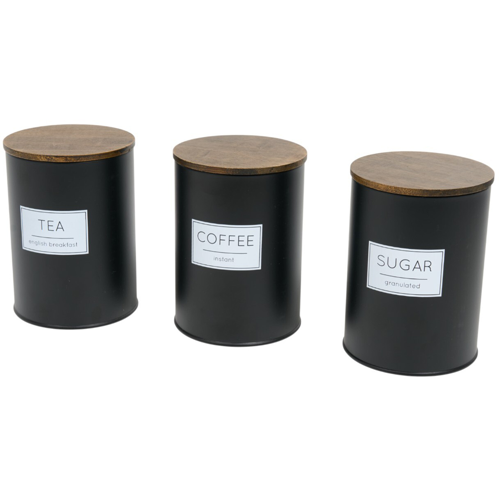 Set of 3 Canisters with Bamboo Lids Black Image 4