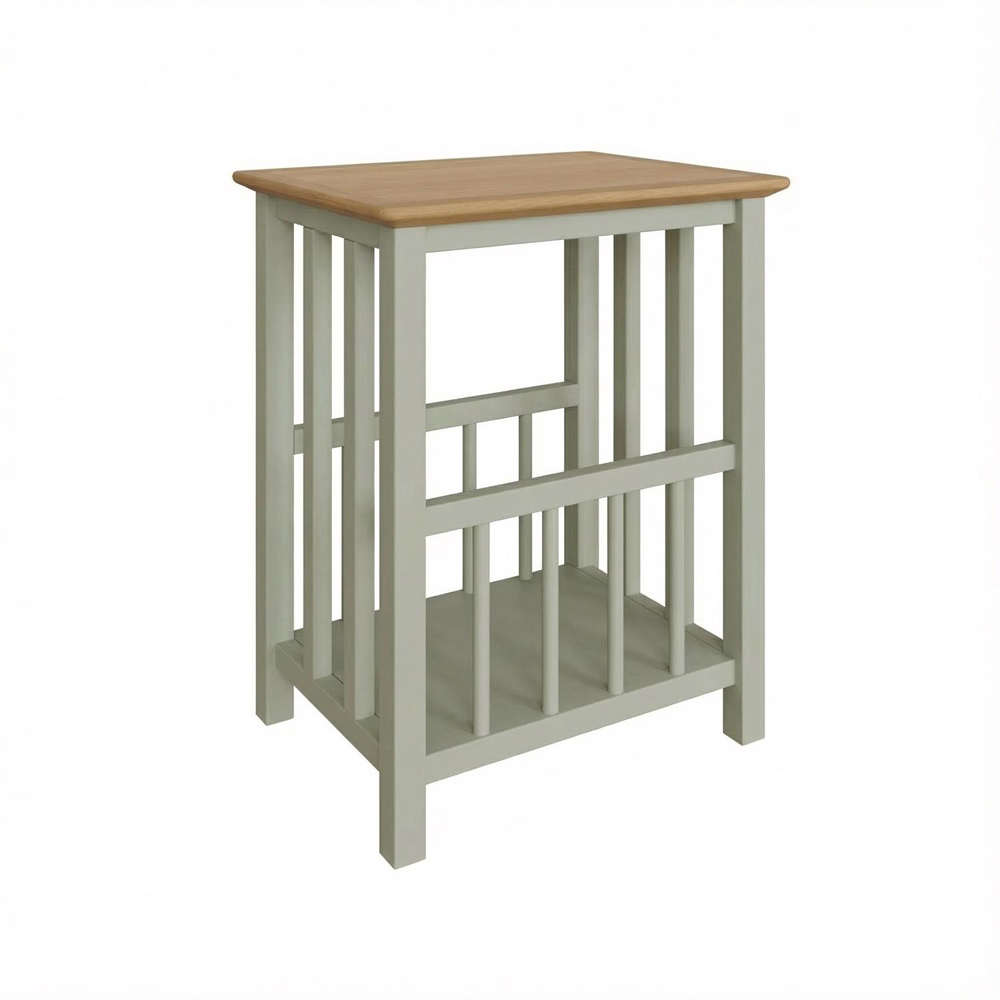 FWStyle Taberno Sage Green and Oak Magazine Rack Table Image 5