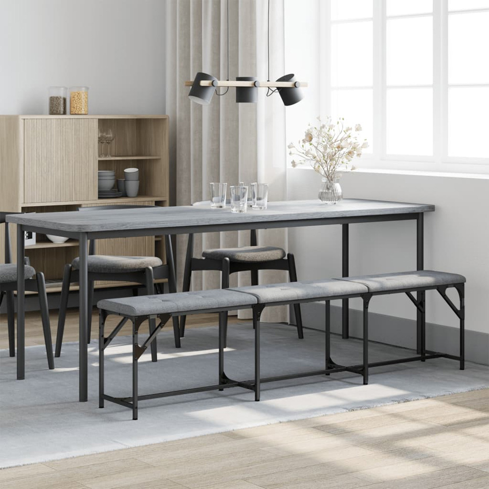 vidaXL 3 Seater Light Grey Steel and Fabric Dining Bench Image 7