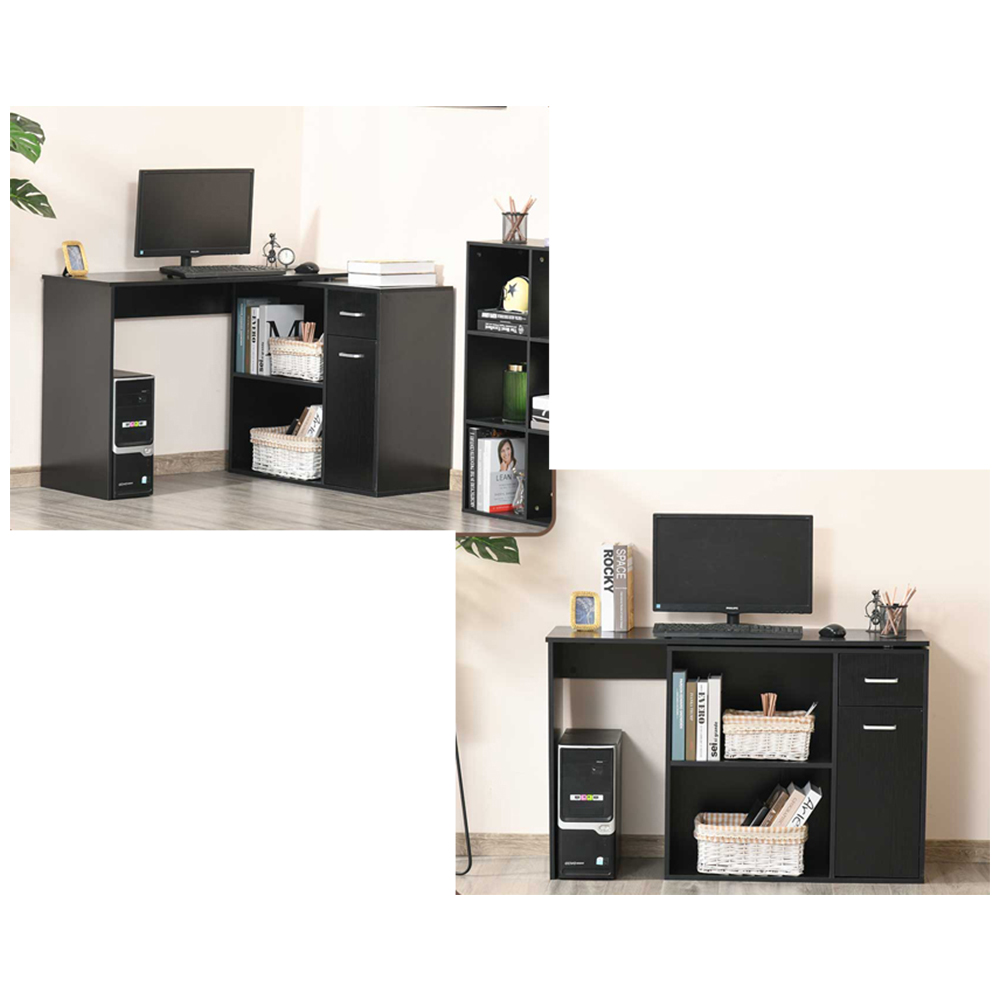 Portland 2 Drawer 2 Shelf L-Shape Corner Office Desk Black Image 3