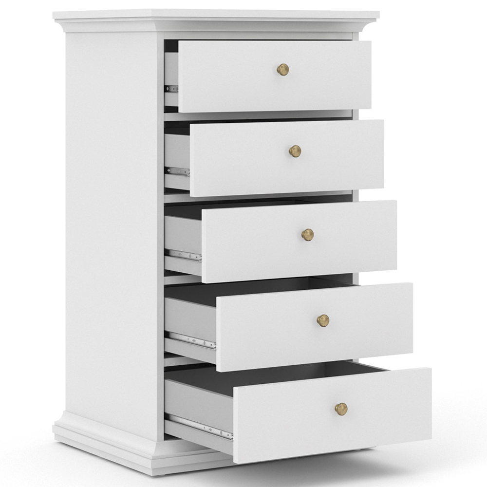 Florence Paris 5 Drawer White Chest of Drawers Image 4