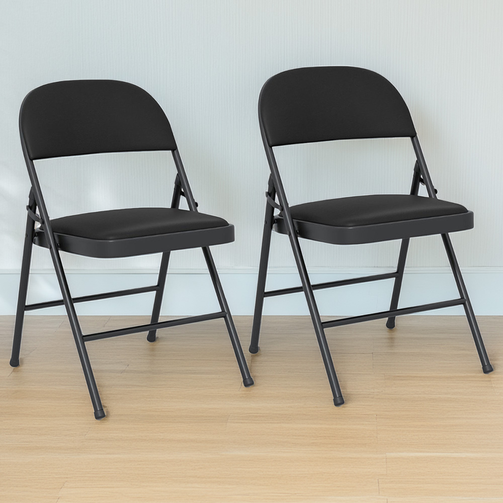 Costway Set of 2 Black Folding Padded PVC Leather Stackable Chairs Image 1
