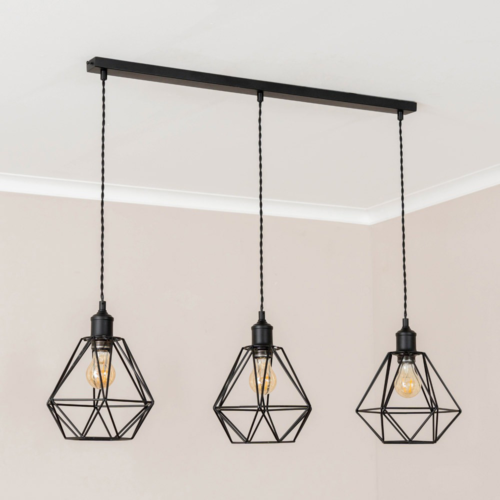 ValueLights Diablo Geometric 3 Drop Diner Bar Matte Black Ceiling LED Pendant Light Image 3