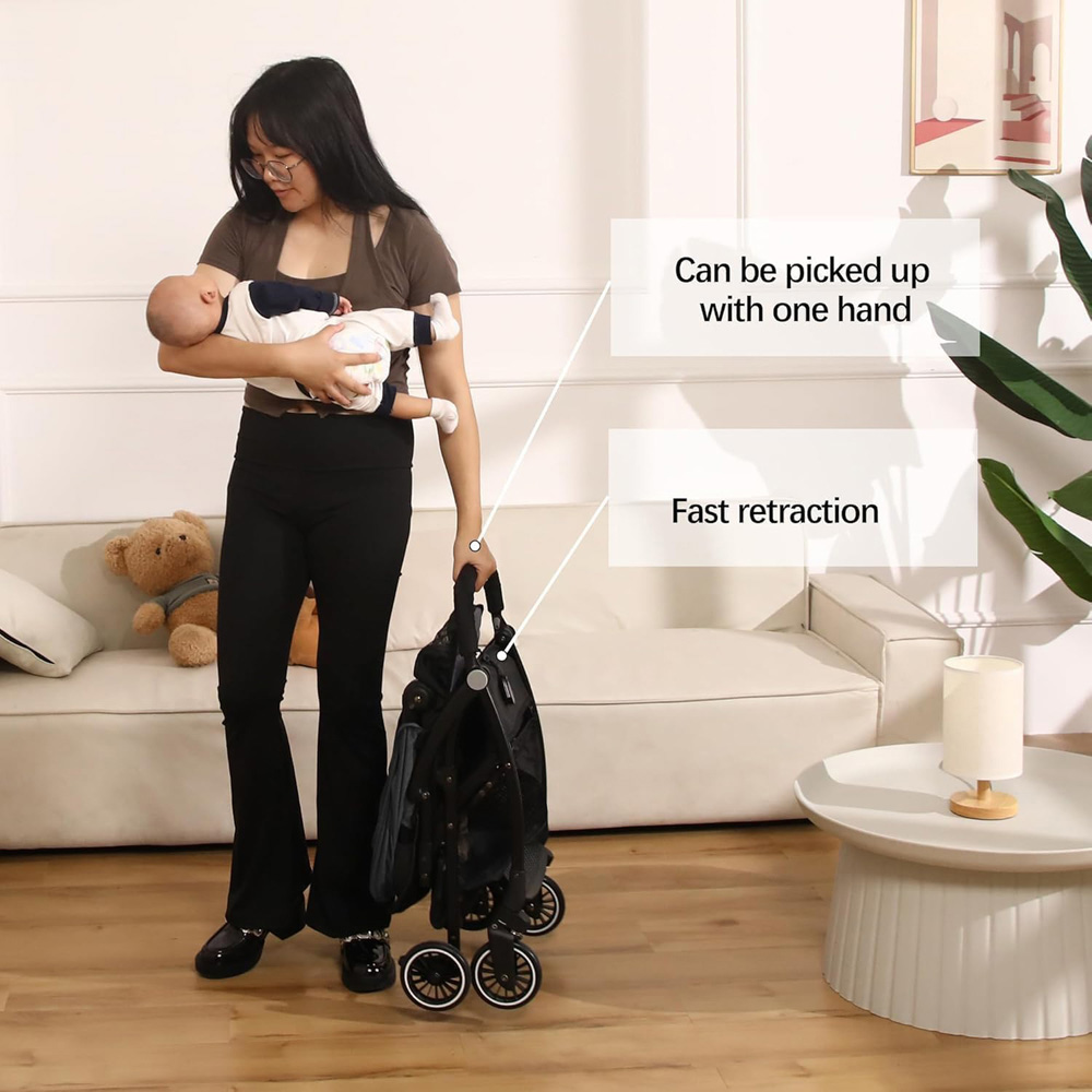 Alivio Grey Foldable Baby Pushchair Stroller with Mosquito Net and Shoulder Strap Image 6