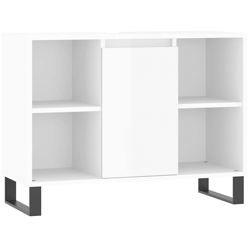 vidaXL Single Door 4 Shelf High Gloss White Bathroom Cabinet Image 2