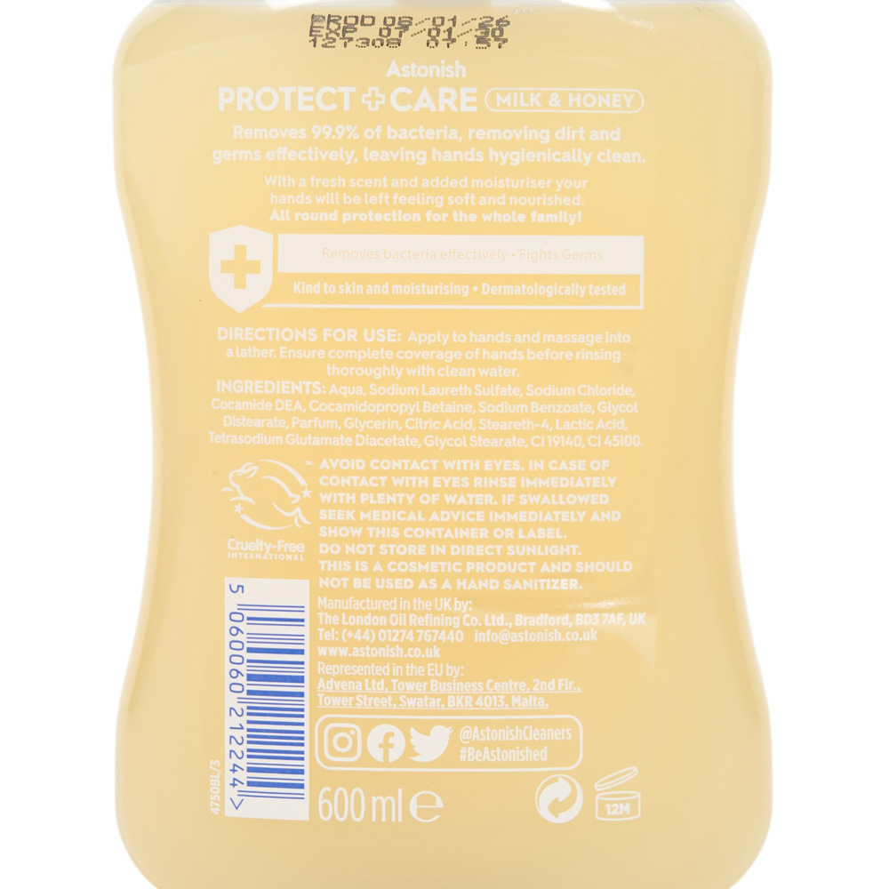 Astonish Milk and Honey Antibacterial Handwash 600ml Image 3