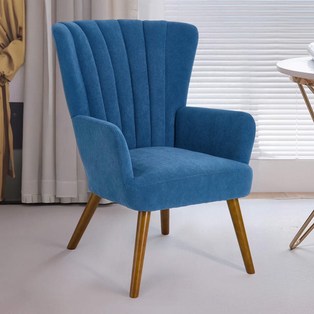 Living and Home Blue Velvet Vertical Stripe Backrest Accent Chair Image 1