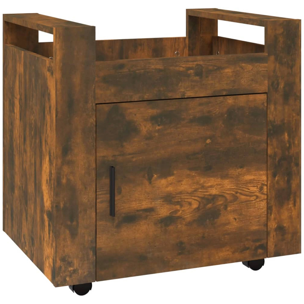 vidaXL Single Door Single Shelf Smoked Oak Wooden Desk Trolley Image 2