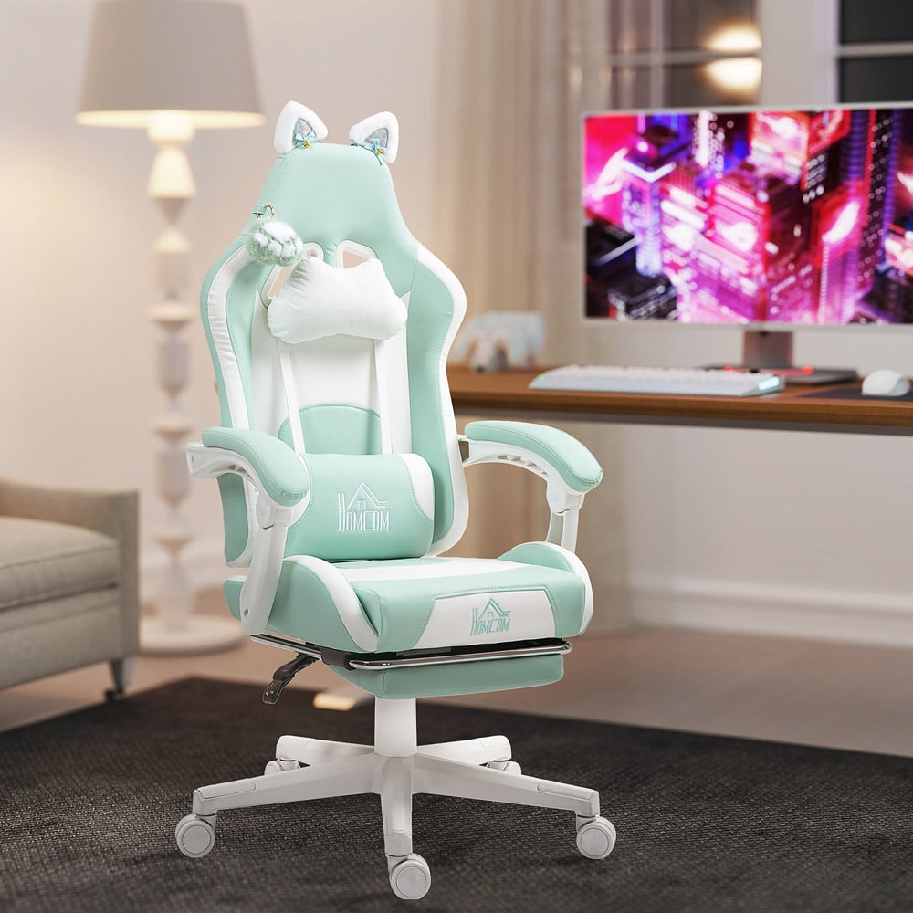 HOMCOM Light Blue Reclining Gaming Chair with Footrest Image 3