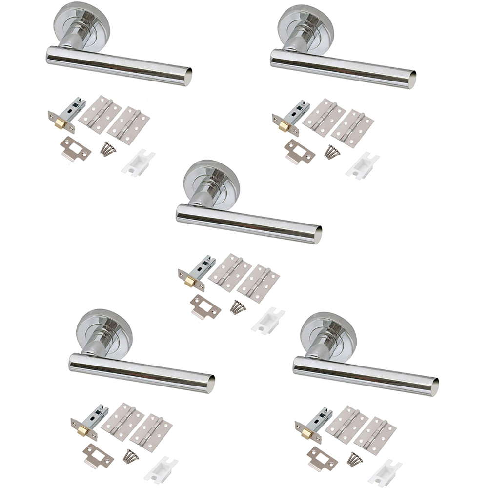Golden Grace Polished Chrome T-Bar Door Handle Set 5 Pack Image 1