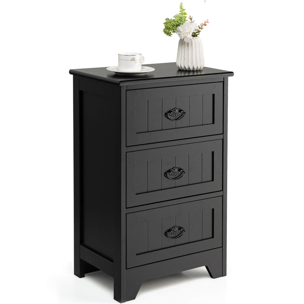 Costway 3 Drawer Black Vintage Bedside Table Image 3