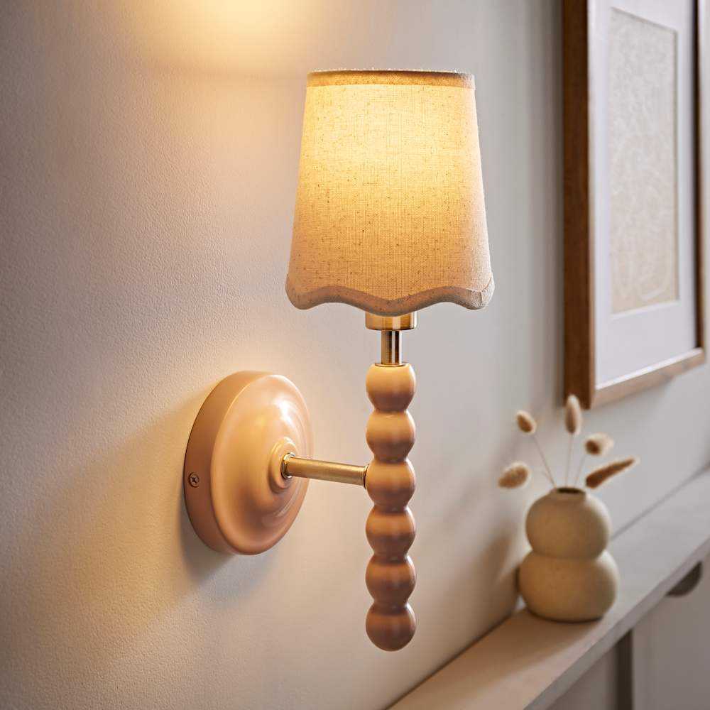 ValueLights Scallop Shade Rose Pink Bobbin LED Wall Light with Bulb Image 3