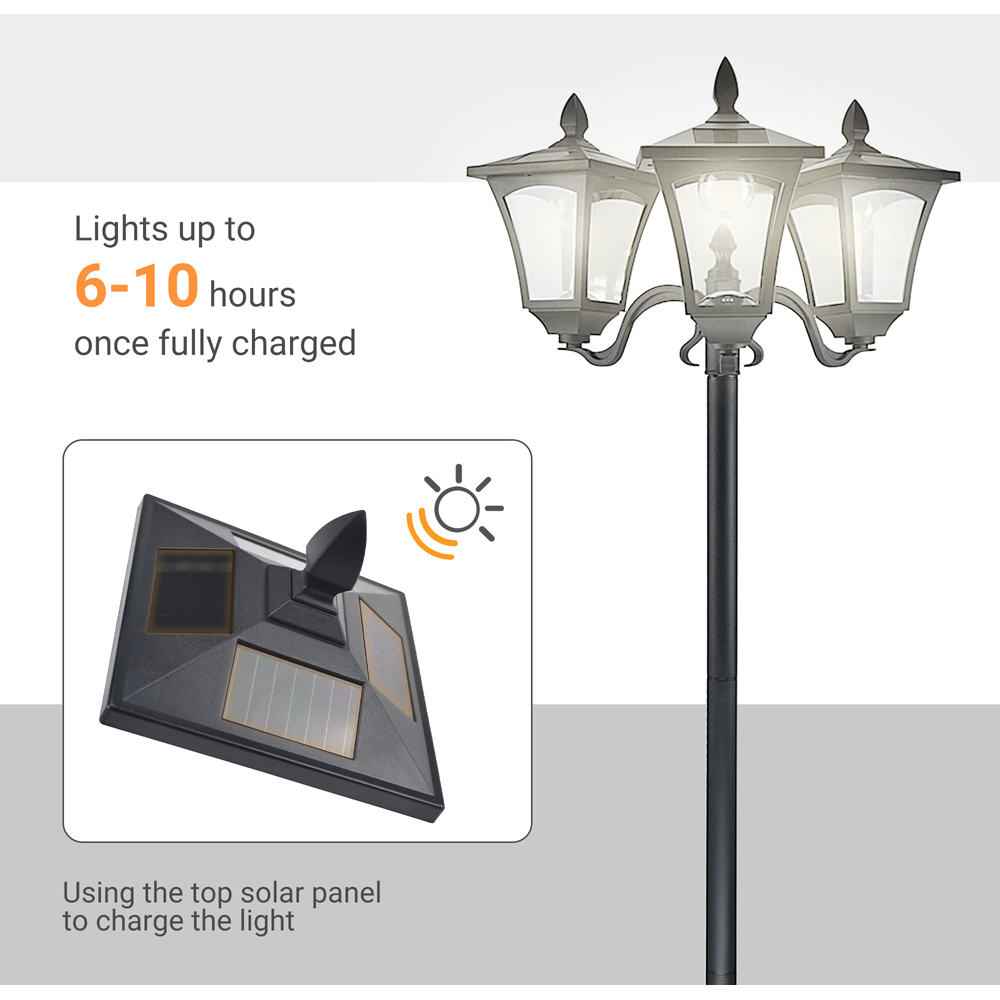 Outsunny Black Triple LED Solar Lamp Post Image 6