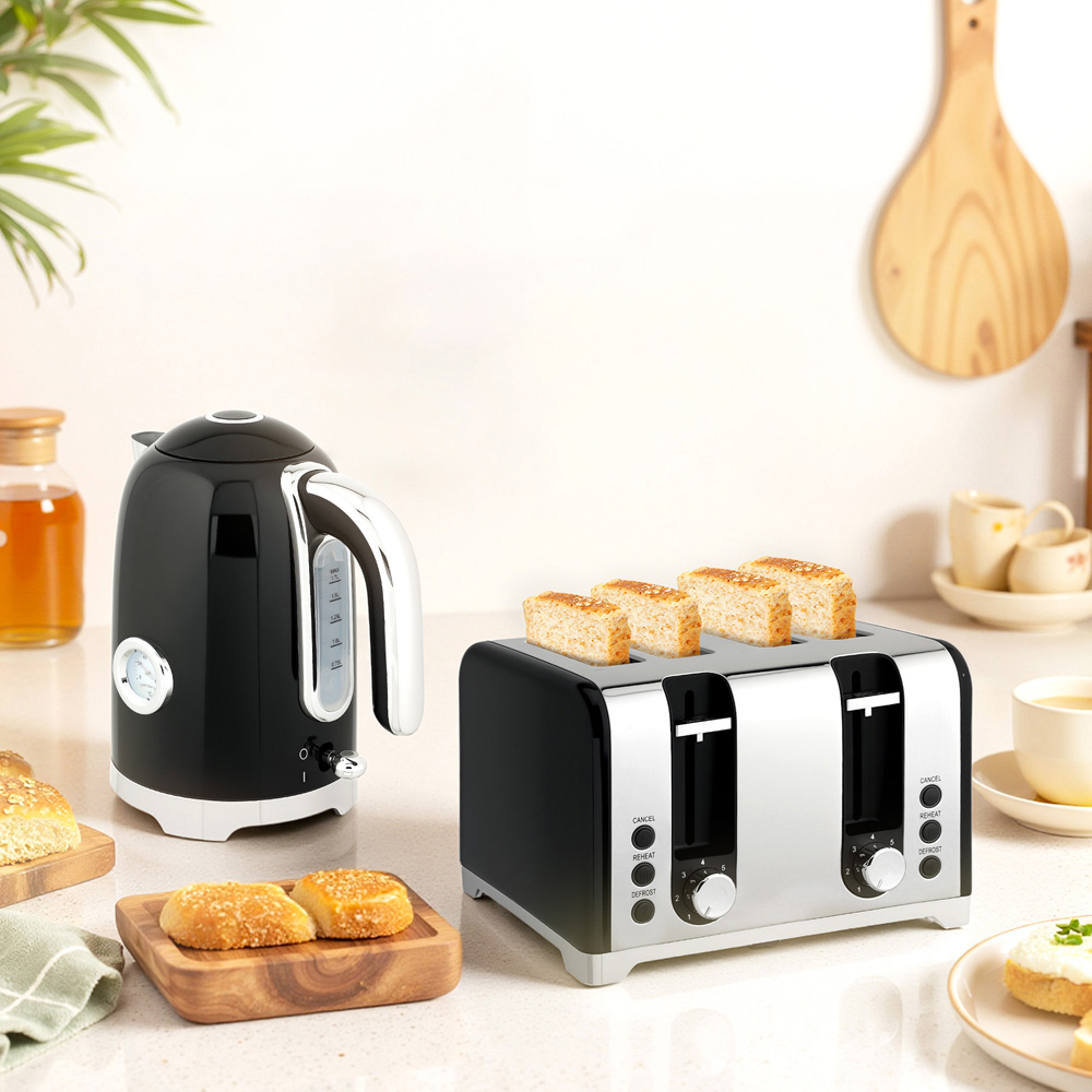 HOMCOM 800-289V70BK Black Retro 1.7L Kettle and 4 Slice Toaster Set 3000W Image 2