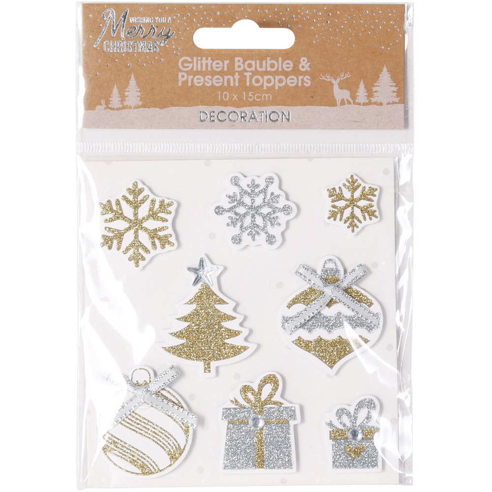 Glitter Bauble and Present Toppers Decoration Image