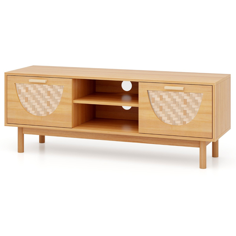 Costway 2 Drawer 2 Shelf Natural Bamboo Woven TV Unit Image 2