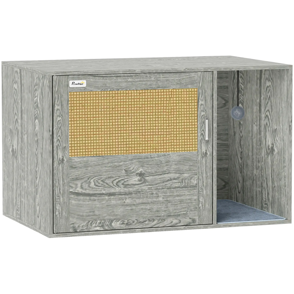 PawHut Rattan Door Cat Litter Box Enclosure with Scratching Mat Image 1