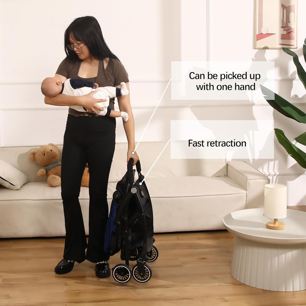 Alivio Navy Blue Foldable Baby Stroller with Mosquito Net and Shoulder Strap Image 5