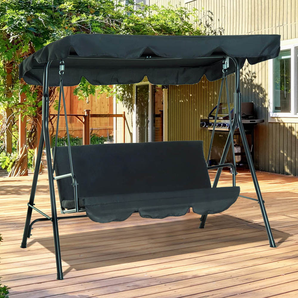 Outsunny 3 Seater Black Garden Swing Chair with Canopy Image 1