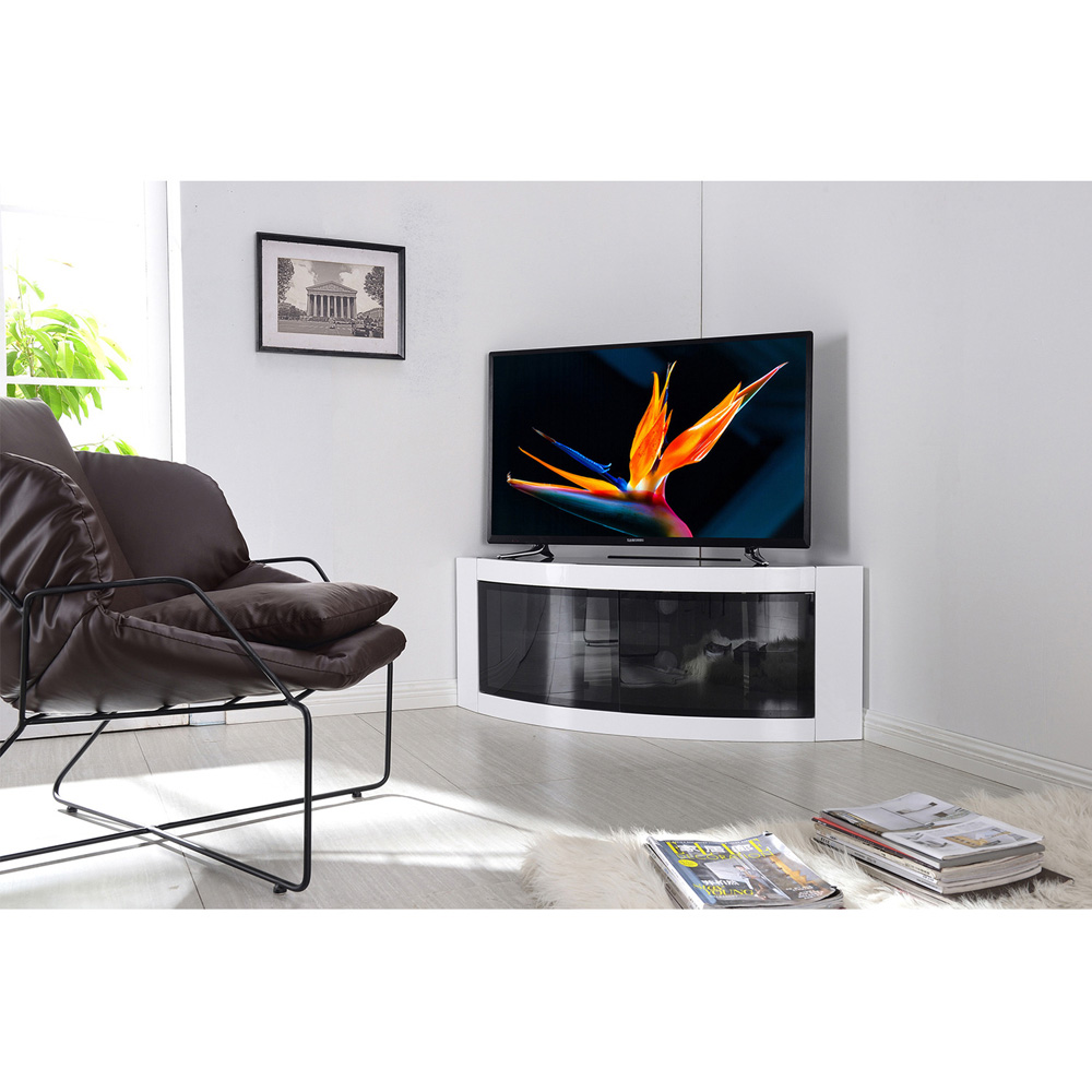 Centurion Supports Pangea 2 Door 2 Shelf Gloss Black and White TV Cabinet Image 8