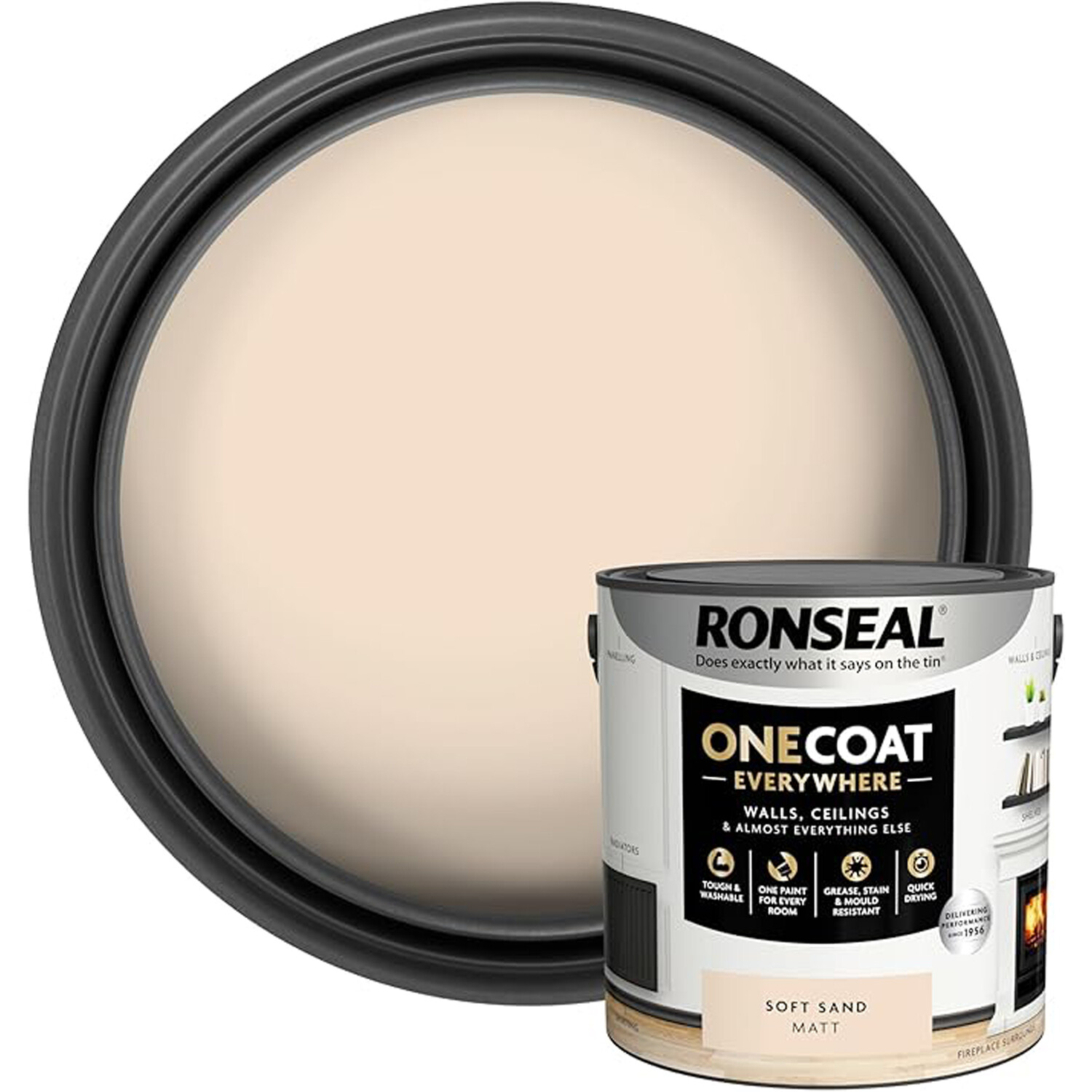 Ronseal One Coat Everywhere Interior Paint Soft Sand 2.5l Image 1