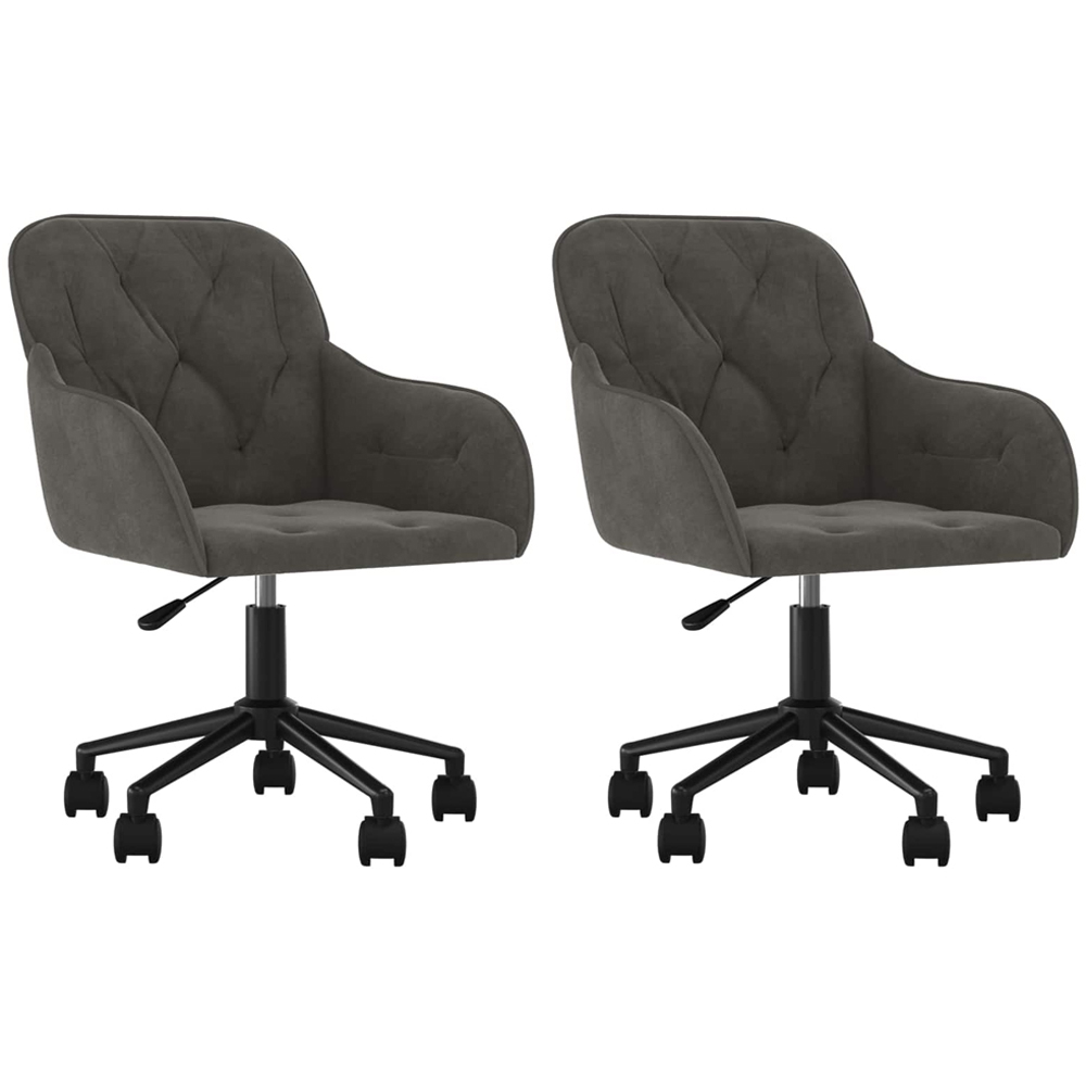 vidaXL Set of 2 Dark Grey Velvet Height-Adjustable Swivel Dining Chair with Wheels Image 2