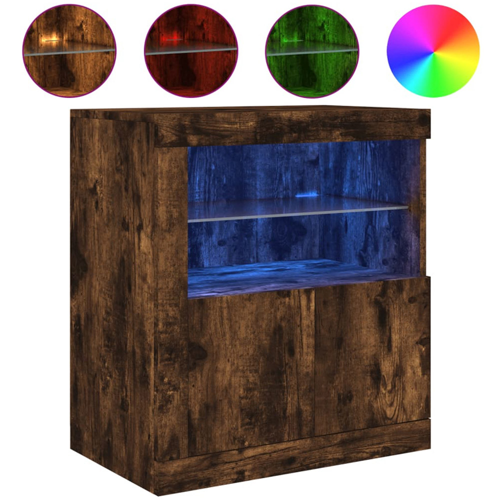 vidaXL 2 Door 2 Shelf Smoked Oak Sideboard with RGB LED Lights Image 2